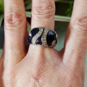 VTG.925 BLK.ENAMEL& CZ DOME RING.